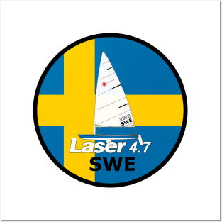 laser class sailboat on flag Sweden Posters and Art